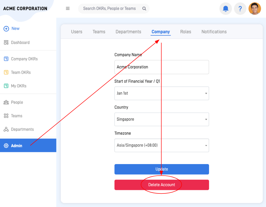 How to delete your SugarOKR account